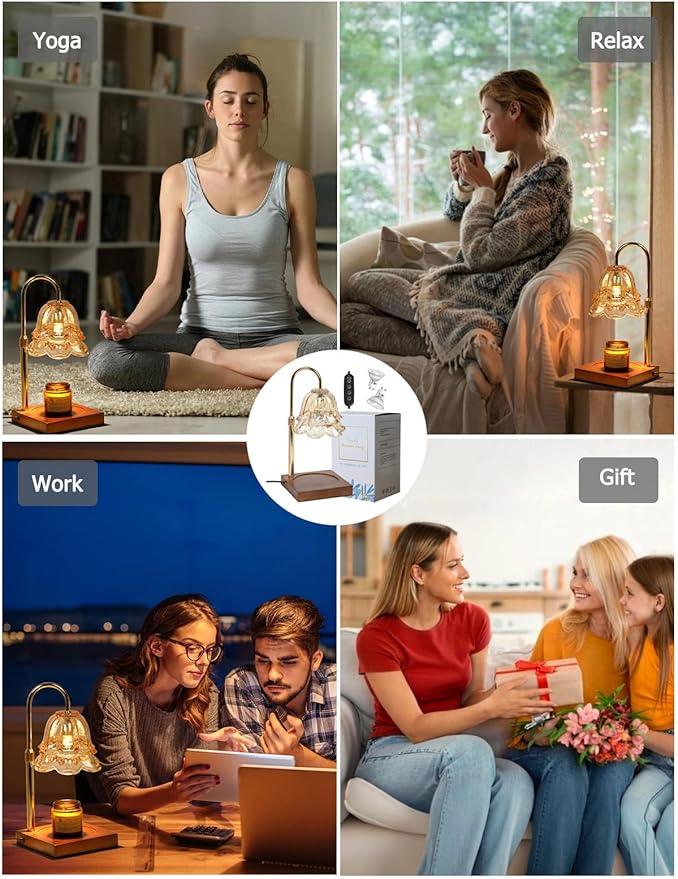 Flower Candle Warmer Lamp with Timer, Gold Lamp Candle Warmer Adjustable Dimmable, Electric Wax Warmer Lamp for Large Jar Candles Melt with 2 Bulbs, Gifts for Men Women Birthday Home Decor