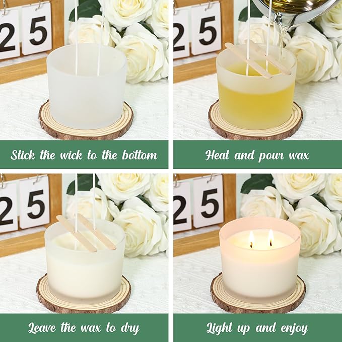 SUPMIND 12oz Large Frosted Glass Jars 8 Pack With Bamboo Lids and Wick Kit, 2/3 Wide Mouth Container for Candle Making, Ideal for Business Owners