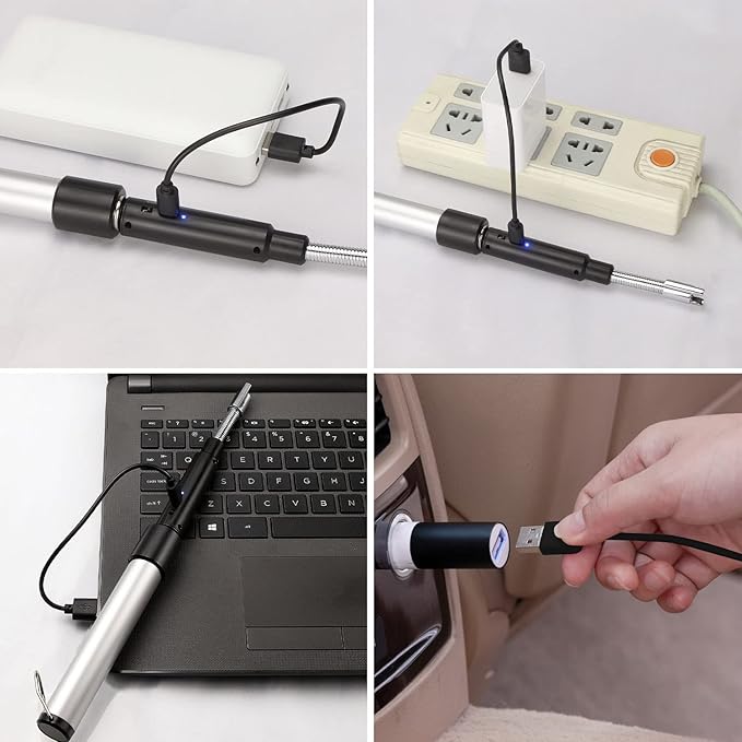 Electric Arc Lighter - Rechargeable Plasma Lighter with 11.4"-27.55" Adjustable Neck, Windproof & Flameless for Candles, Fireplaces, Fire Pits (Silver)