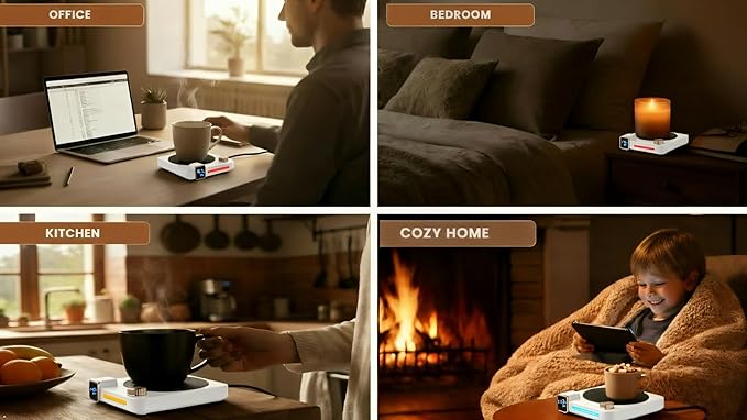 Coffee Mug Warmer for Desk, 40W Electric Cup Warmer with Digital Display, 9 Temp Settings, 1–12H Timer & Auto On/Off, LED Display Candle & Beverage Warmer Plate.