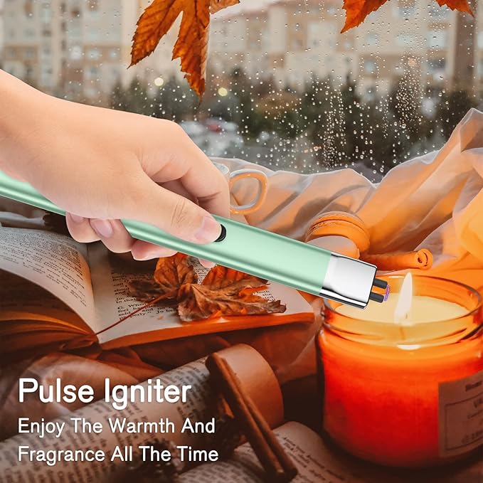 REIDEA Electric Lighter for Candle Lovers, Windproof Flameless USB Rechargeable Arc Lighter with Safe Button and Power Indicator for Candle, BBQ and Fireworks, R1, Mint Green