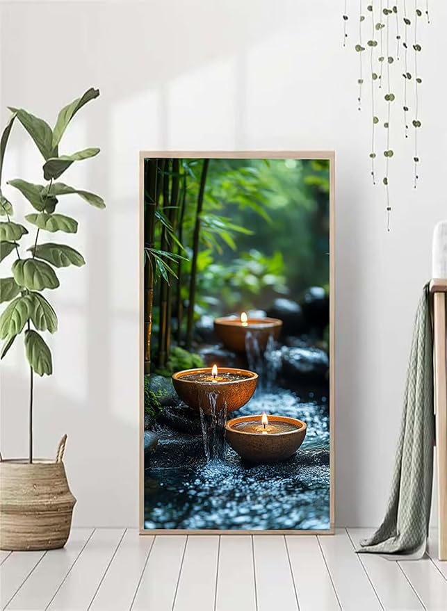 Bamboo Diamond Art Kits Adults, 5D Diamond Painting Candle, DIY Round Full Drill Crystal Art Kits for Adults, Rhinestone Embroidery Cross Stitch Gem Paintings Kits for Room Decor, Gifts 8x16in 6O46-FL