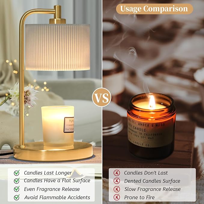 NITOWOLF Candle Warmer Lamp with Timer, Dimmable Candle Wax Warmer Electric Candle Lamp for Scented Candles with Bulbs, Christmas Gifts House Warming Gifts Home Decor (Gold)