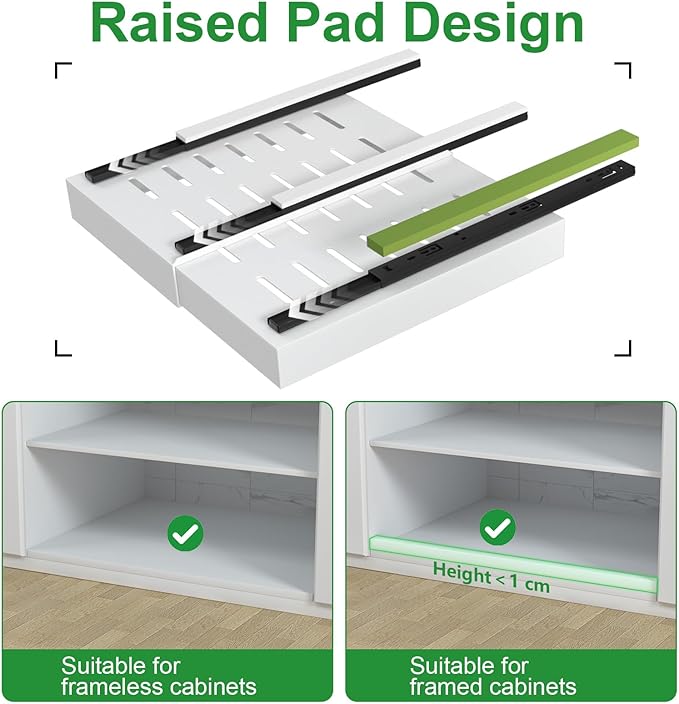 PAKETA 2 Pack Expandable Pull Out Cabinet Organizer, 21'' Deep Pull Out Drawers for Cabinets, Upgrade 3 Slide Rails Sliding Drawers for Cabinets with Adhesive Nano Film (White, 21"D X 12-20"W)