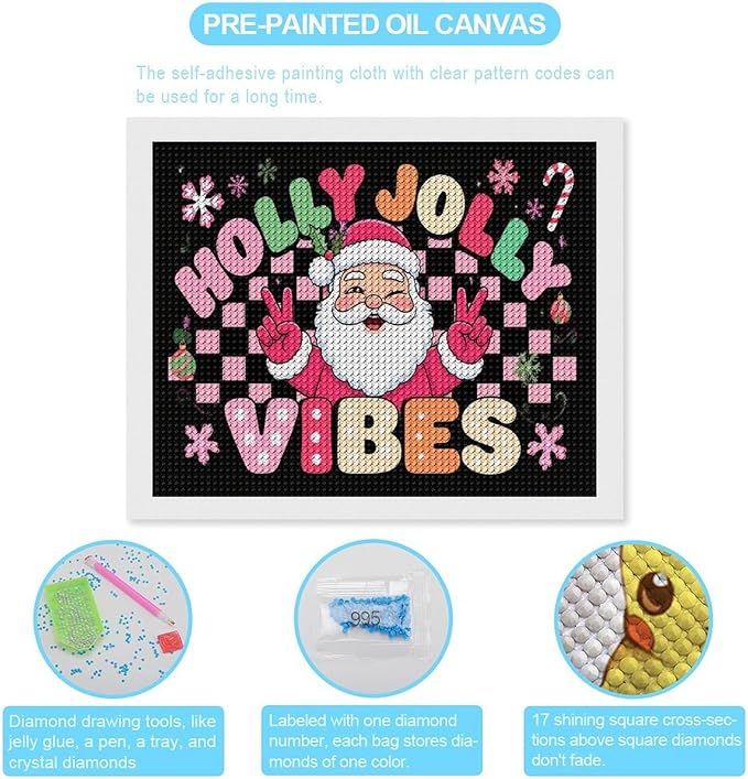 AIVKIEJK Diamond Painting Kits for Adults - Cute Santa Claus Christmas Vibes Xmas Painting DIY 5D Full Drill Diamond Dots Paintings with Diamonds Gem Art and Crafts Home Decor 16"x20"