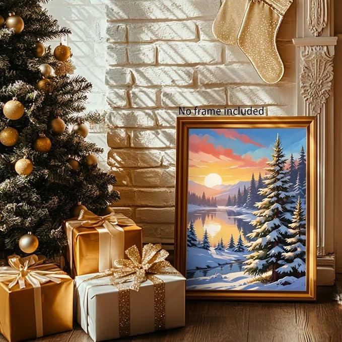 QZOTRXI Christmas Diamond Painting Kits for Adults, 5D DIY Snow Sunset Diamond Art Kits for Beginners, Winter Snow Gem Art Full Round Drill for Gifts and Home Wall Decor 12x14 Inch