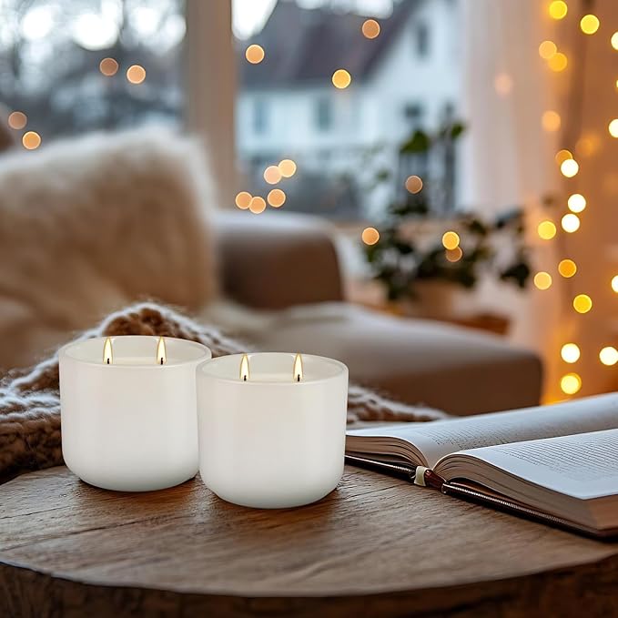 2-Pack Citronella Candles in White Ceramic Jars - 2 Cotton Wicks, Citronella Oil with Elegant White Pillar Design Perfect for Outside Patio, Camping & Garden, Summer Gifts for Indoor Home