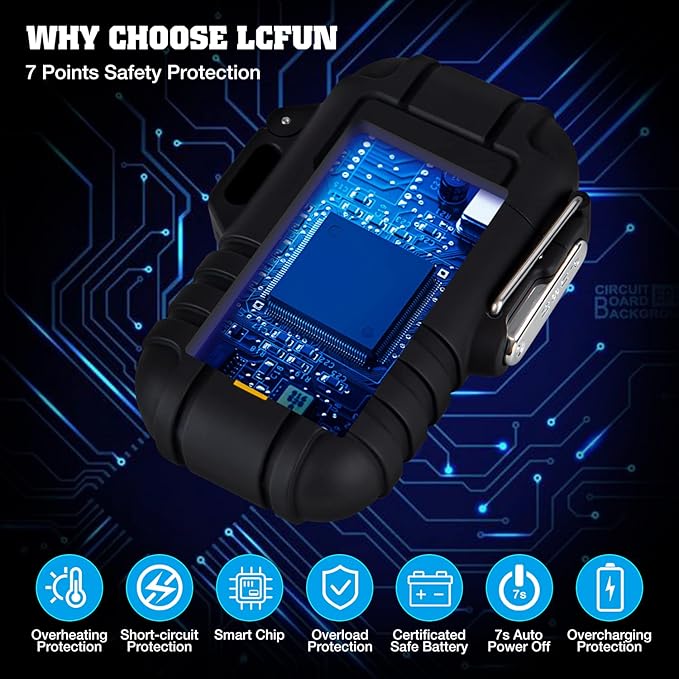 LcFun Electric Lighter USB C Rechargeable Plasma Lighter Windproof Flameless Arc Lighters, Waterproof Matches for Hiking, Camping, Outdoor, Survival, Tactical, EDC Gear (Black)