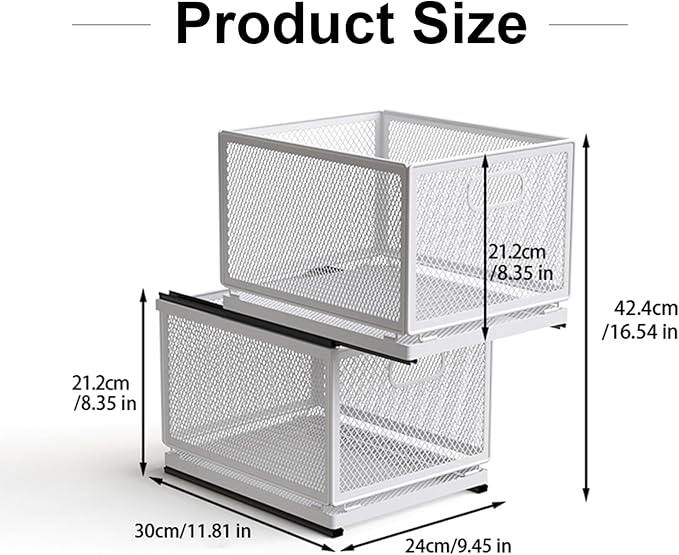 Pull Out Cabinet Organizer, Slide Out Drawers Fixed with Adhesive Nano Film, Pantry Shelves Sliding Drawer Storage Organization for Kitchen (Double Layer 11.8 * 9.4 * 16.6inch/30 * 24 * 42.4cm)