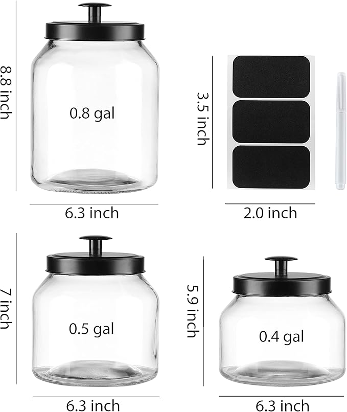 Hyperspace Clear Glass Kitchen Canister Set, Cookie Jar, Food Storage Container, Bathroom Jar with Metal Airtight Lid (Black)
