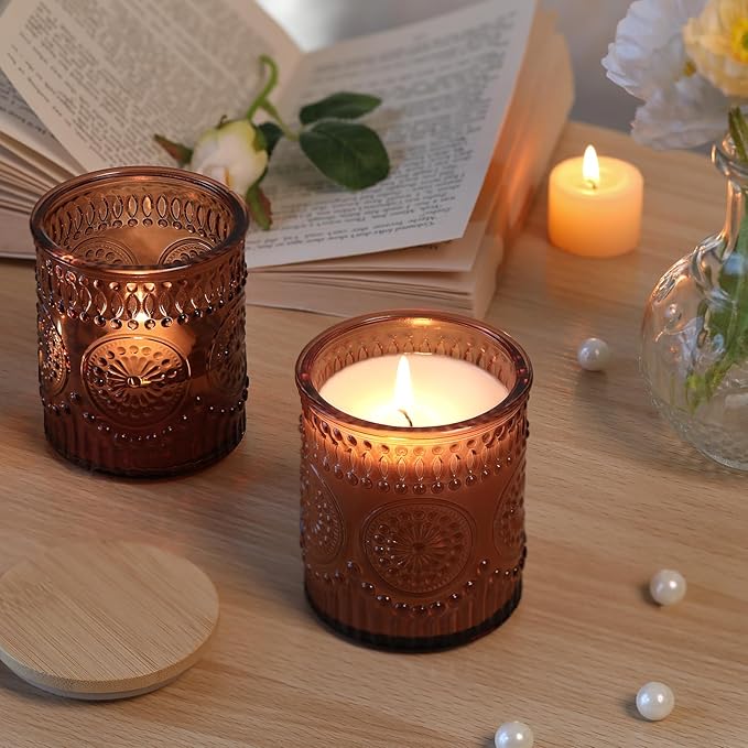 DARJEN 10 Pack Amber Candle Jars for Making Candles- 7.5 OZ Empty Glass Candle Making Jars with Bamboo Lids and Labels, Candle Making Supplies Candle Containers for Home DIY