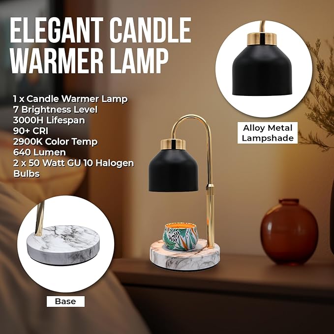 Candle Warmer Lamp with Timer & Dimmer | Adjustable Height & Brightness | Includes 2 Extra Bulbs | Wax Warmer Lamp | Christmas, Birthday & House Warming Gifts for Women, Mom for Jar Candles