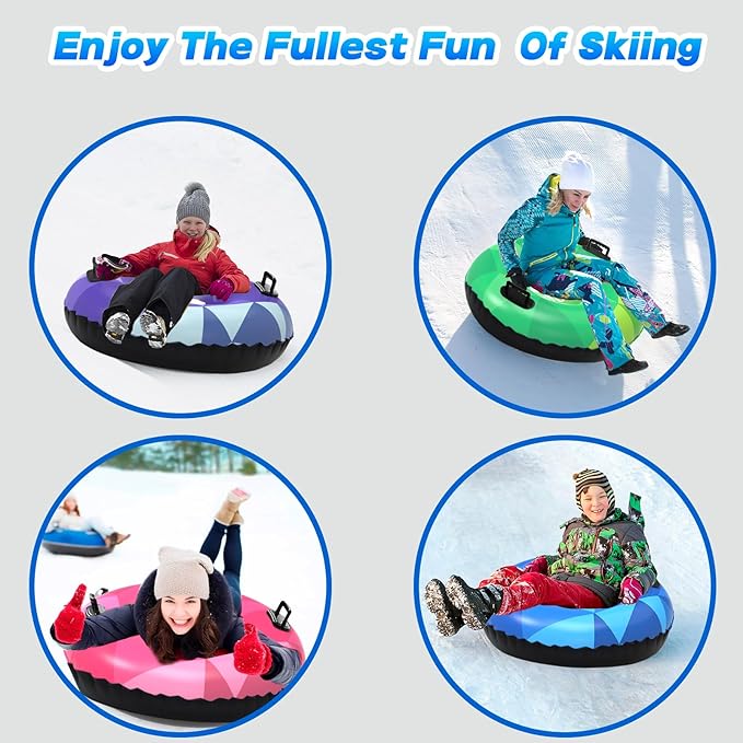 WOLKEK 3Pack Snow Tubes, Snow Sled for Kids and Adults, Cold-Resistant Inflatable Snow Tube, Thickened Heavy Duty Sleds for Winter with Handles, Snow Toys, Snow Sleds for Family Activities Outdoor Fun