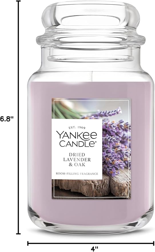 Yankee Candle Dried Lavender & Oak, Scented Candle, 22oz Large Jar with up to 150 Hour Burn Time, Giftable, Birthdays