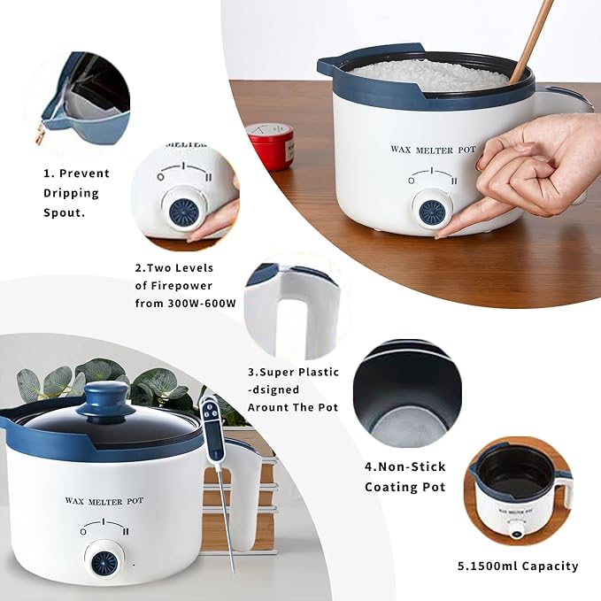 Ksedcon Wax Melter for Candle Making with Thermometer, Electric Wax Melting Pot Kit with Wicks, Double Candle Making Crock Set with Measurements