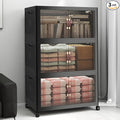 UAMFURI Stackable Storage Bins with Lids, 360QT Closet Organizers, Lockable Storage Cabinet, Foldable Storage Box with Doors and Wheels, Plastic Drawers for Home, Garage, Office (3, Black, Large)