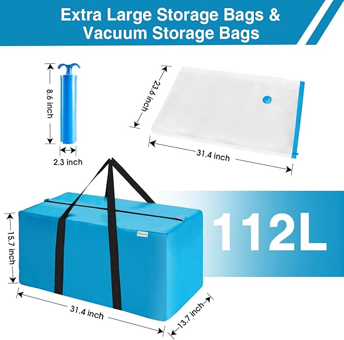 Extra Large Moving Bags Heavy Duty Space Saver Vacuum Storage Vacuum Seal for Clothing Packing Blue for Moving Vaccine Sealed Blue Storage Bags (6 Pack)