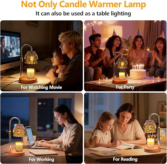 Candle Warmer Lamp with Timer and Dimmer 4-Level Dimmable Flower Light Heat Lamp for Jar Candles Adjustable Height Modern Cute Home Decor for Living Room Bedroom and Best Gift for Friends Lover. Gold