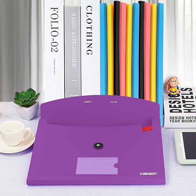 7 Pocket Accordian File Folders, Expanding File Folder A4 Letter Size Paper Portable Document Organizer-Purple