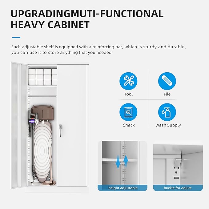 Greenvelly Metal Storage Wardrobe with Lock, White Steel cabinets Locker, 72" X 36" X 18" Metal Cabinet with Adjustable Shelves for Home Office, Garage, School