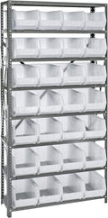 Quantum Storage Systems QSBU-240CL Giant Open Hopper Steel Shelving System, 12" D x 36" W x 75" H, with 8 Shelves and 28 QU240 Bins, Clear