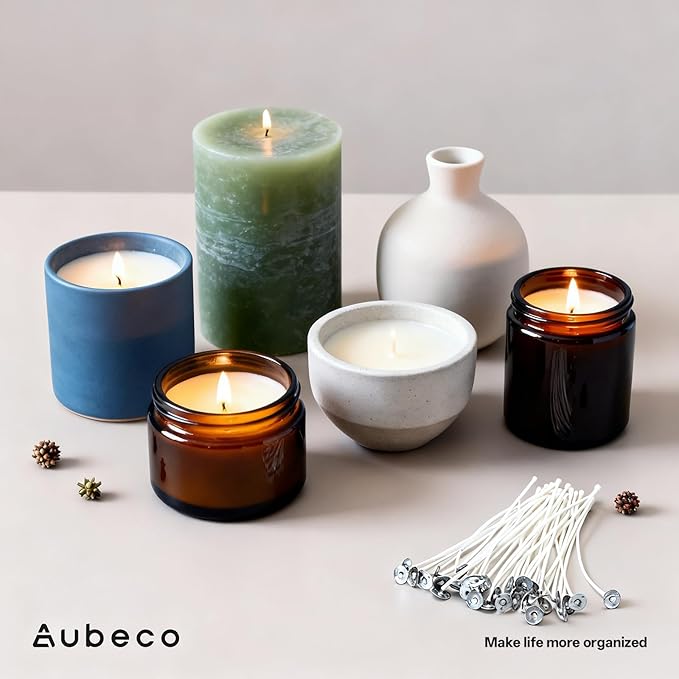 100Pcs Candle Wick, Low Smoke 10 Inch Pre-Waxed Cotton Wick with Tabs, Natural Cotton Core for Candle Making, Soy Candle DIY