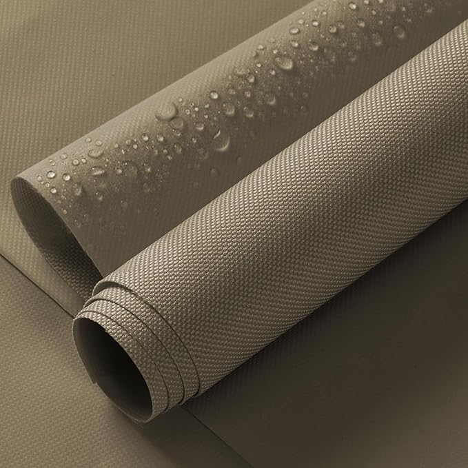 ANMINY 100% Waterproof Outdoor Fabric 3 Yards, 58" W 600D Marine Canvas Fabric with PVC Backing, Ripstop Upholstery Material by The Yard for Furniture Boat Covers Tent Awning, Khaki