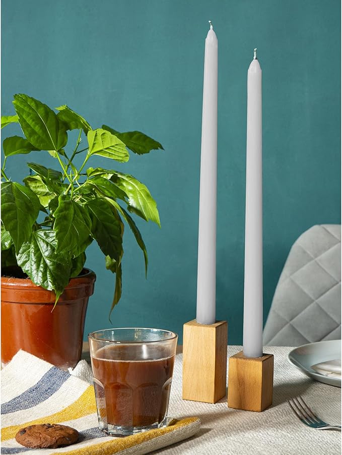 CANDWAX 14 icnh Tall Taper Candles - Dripless Long Burning Candlesticks - Set of 12 Gray Tapered Candles