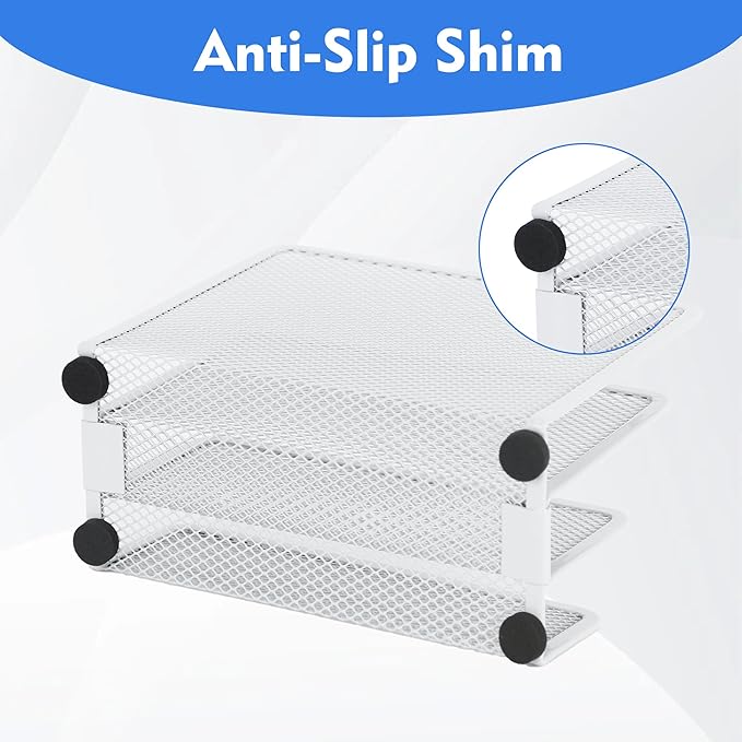 EASEPRES Desk Mail Organizer, Office Small Desktop Metal Mesh Envelope Letter Sorter Paper File Holder Organizer with 3 Vertical Upright Compartments, White 2 Pack