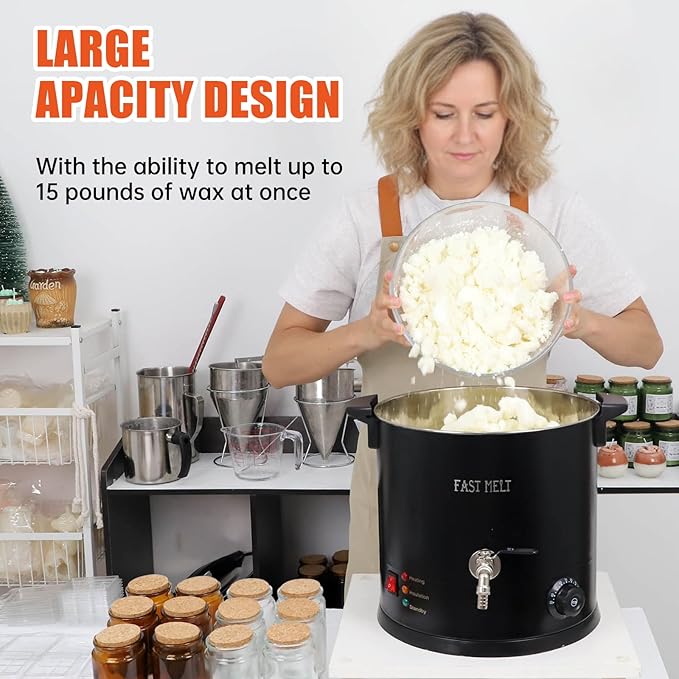 FAST MELT 10L Electric Wax Melter Kit for Candle Making, 30-110 ℃ Digital Temp Control, Easy-Pour Spout, Heat Gun, Gloves & Measuring Cup, Professional Home Candle Business Starter Equipment