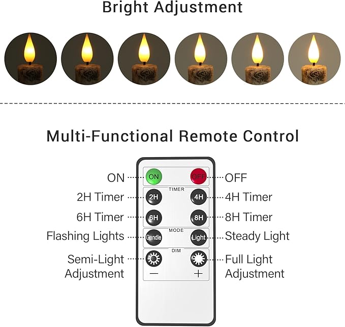 PChero Flameless Taper Candles with Remote Timer, Pack of 3 Birch Bark Real Wax Battery Operated Candlesticks, 9.6 Inches LED Flickering Window Candles for Home Wedding Christmas Decor