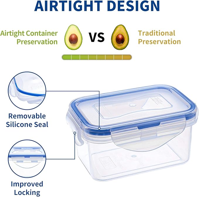 KIGI 6OZ Small Mini Plastic Food Storage Containers with Leakproof & Airtight Lids, Ideal for Lunch, Meal Prep & Snack, Rectangular, BPA FREE, Mixed Color Silicone Strips, 0.75 Cup, 8 Piece Set