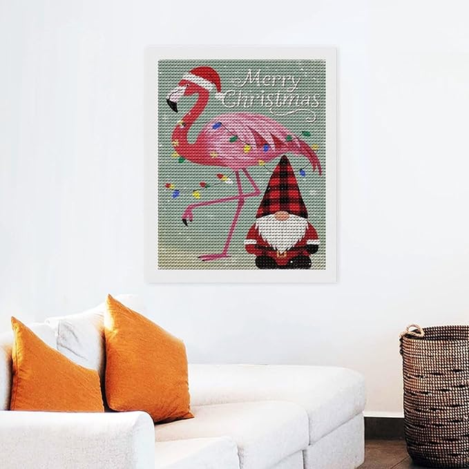 AIVKIEJK Diamond Painting Kits for Adults - Festive Flamingo Christmas Santa Hat Painting DIY 5D Full Drill Diamond Dots Paintings with Diamonds Gem Art and Crafts Home Decor 16"x20"