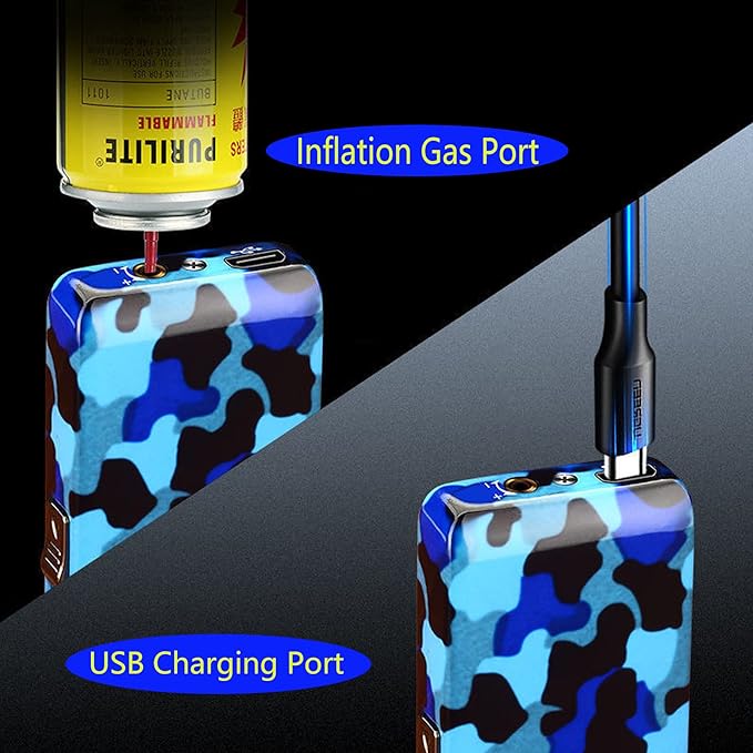 Arc Jet Flame Torch Lighter, 2 in 1 Electric USB Rechargeable Windproof Infinity Lighter, Refillable Butane for Cigar, BBQs, Fireworks, Candle, Camping (Camouflage A)