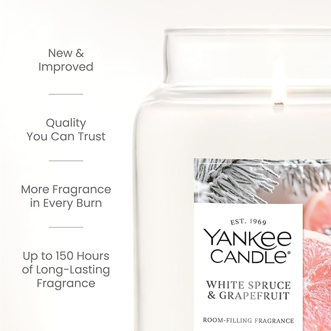 Yankee Candle White Spruce & Grapefruit Scented Candle, 22oz Large Jar with up to 150 Hour Burn Time, Giftable