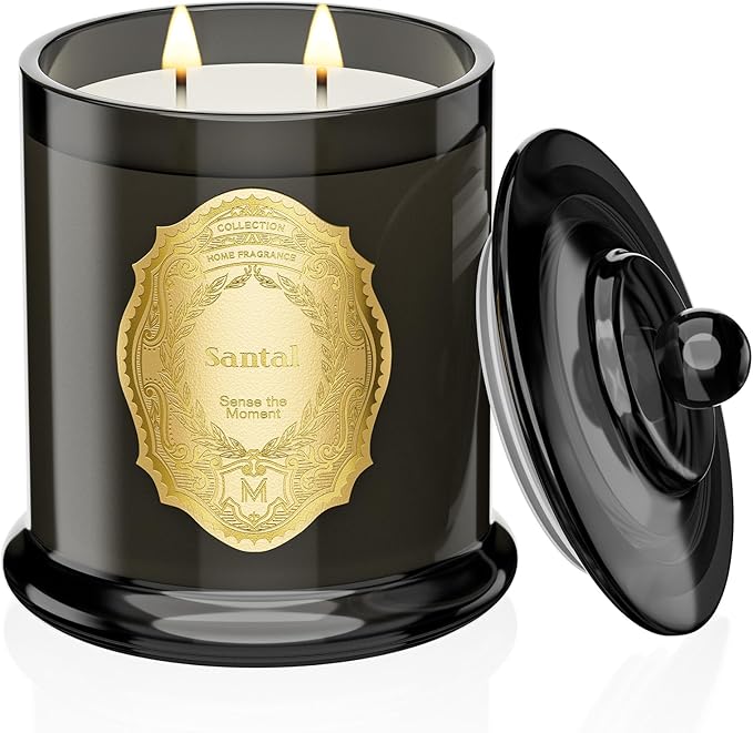 M&SENSE Santal Candles for Home Scented, 2 Wick 12.7oz Soy Wax Candles Non Toxic,70 Hours Long Burning,Christmas Candles Gift for Stress Relief, Meditation, Yoga