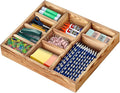 Wooden Desk Drawer Organizer, 9-Slot Office Organization and Storage Box, Adjustable Natural Wood Desktop Tray for Pens, Sticky Notes, and Small Accessories, Aesthetic Home Office Decor (12 x 9 In)