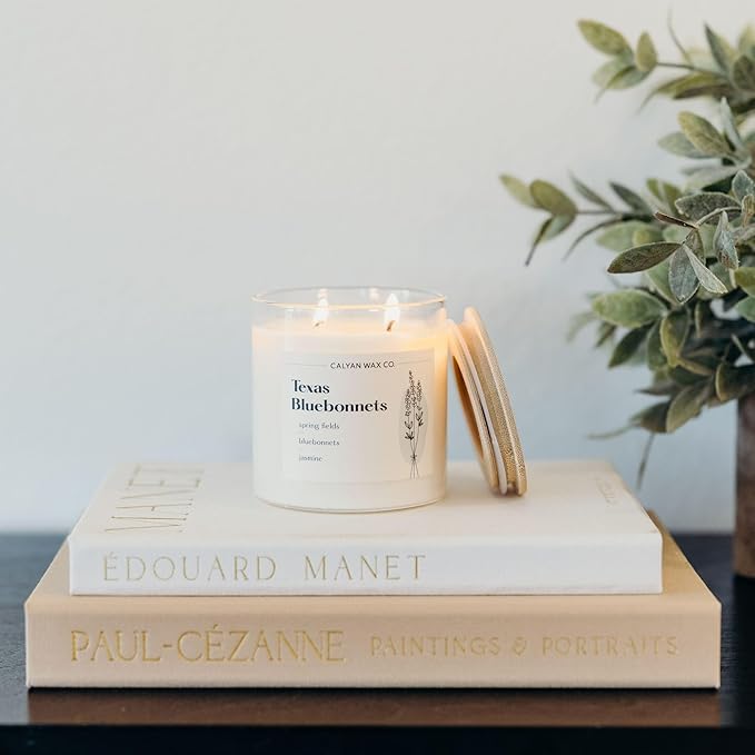 Calyan Wax Co. Texas Bluebonnets 2 Wick Scented Candle - 37 Hour Burn - Luxury Non Toxic Soy Wax Candles - Long Lasting Large Glass Jar Candle for Home - 8.8oz