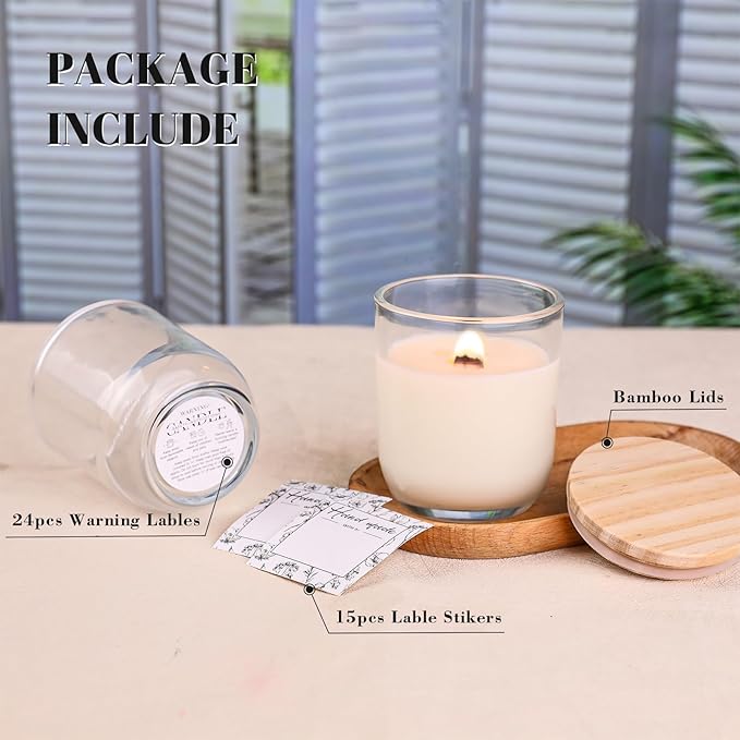 LETINE 8oz Glass Candle Jars with Lids - 12pcs Set for Candle Making, Versatile Storage of Herbs, Sugar Scrubs - Ideal Containers for DIY Gifts, Empty Candle Jars Kit with High Clarity & Durability