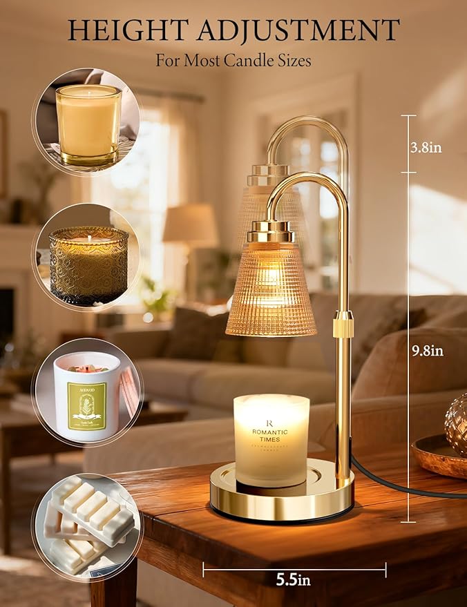 Candle Warmer Lamp with Timer Dimmable, Adjustable Height Wax Melts Warmer for Jar Candles, Housewarming, Birthday, for Women and Mom, Home Decor