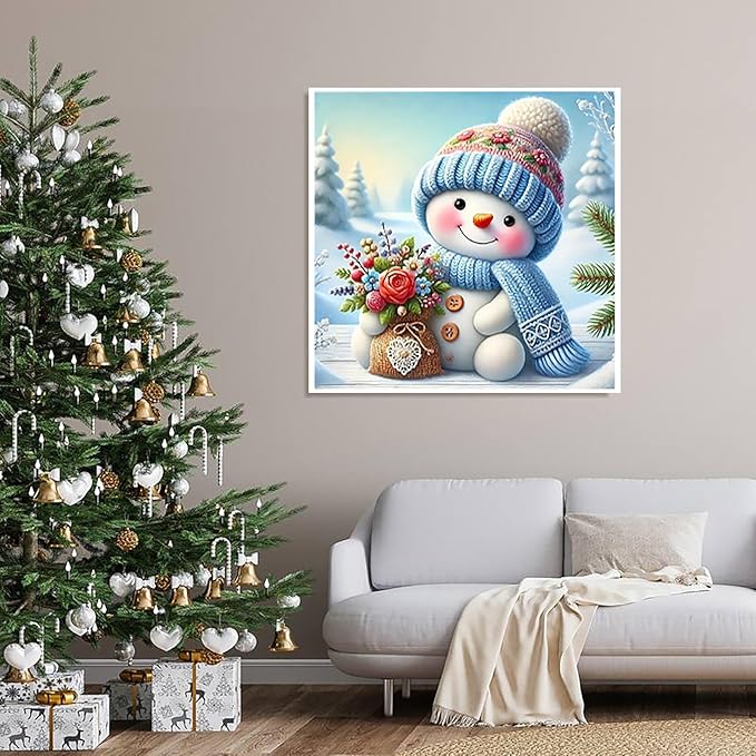 APTDYIGL 5D Christmas Diamond Painting Kits for Adults Beginner,DIY Christmas Snowman Diamond Art Kits for Adults,Round Full Drill Diamond Dots with Gem Art Kits,Home Wall Decor 13.7X13.7inch