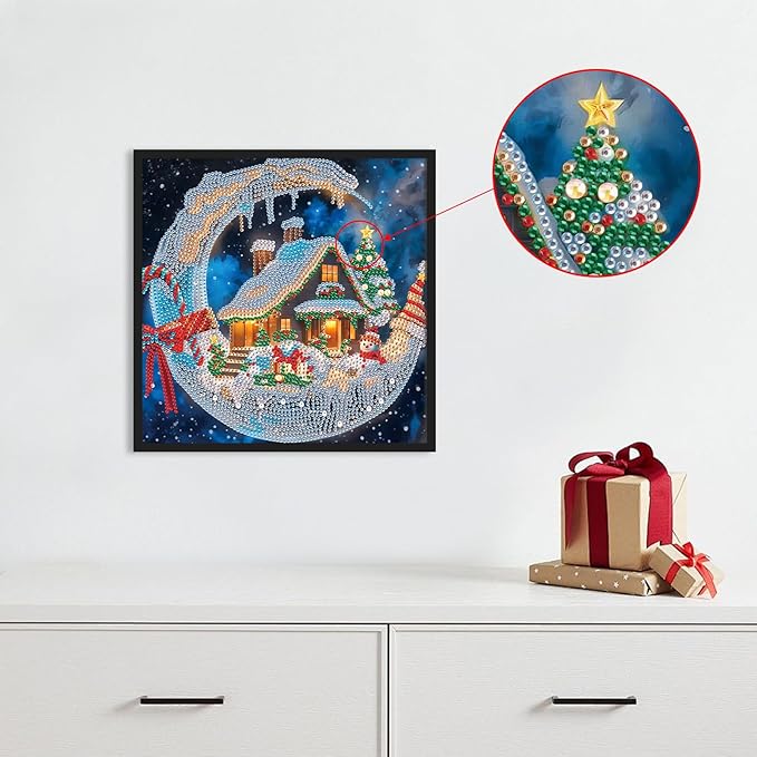 Diamond Art Painting Kits for Adults, Christmas 5D Special Shape Diamond Art Kits for Beginners, Crystal Rhinestones Diamond Art Painting for Home Wall Decor Gift 12×12 inch, Moon Christmas House