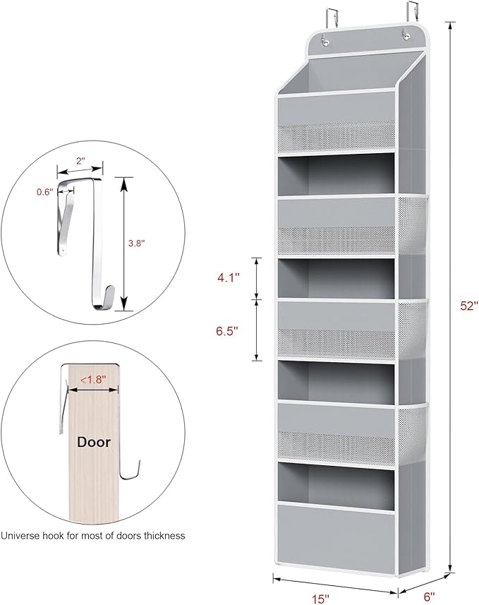 Univivi Hanging Storage Organizer Nursery Closet Cabinet Baby Storage with 5 Large Compartments 6 Side Pockets for Cosmetics, Toys and Sundries (Grey)