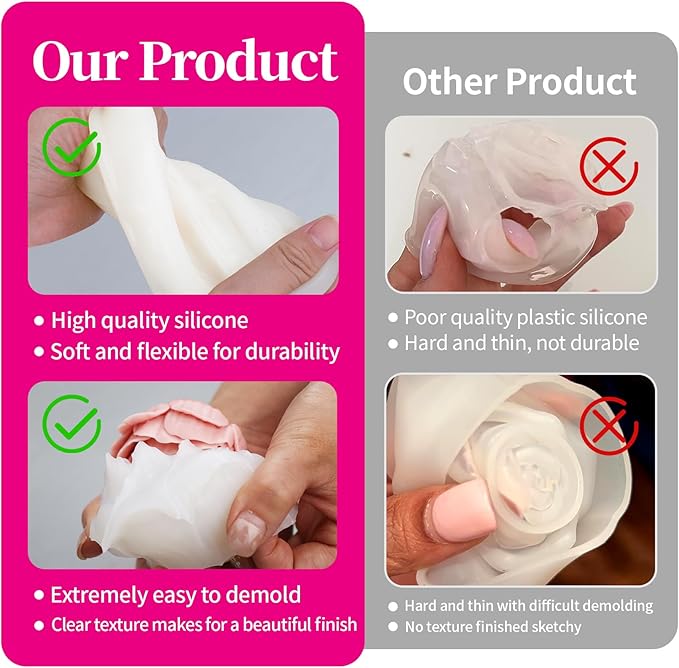 2Pcs Heart Flower Candle Wax molds Silicone Shapes for Candle Making Valentine Day Large Flower Candle Making Valentine Silicone Wax Mold for Candles moldes de silicona para velas