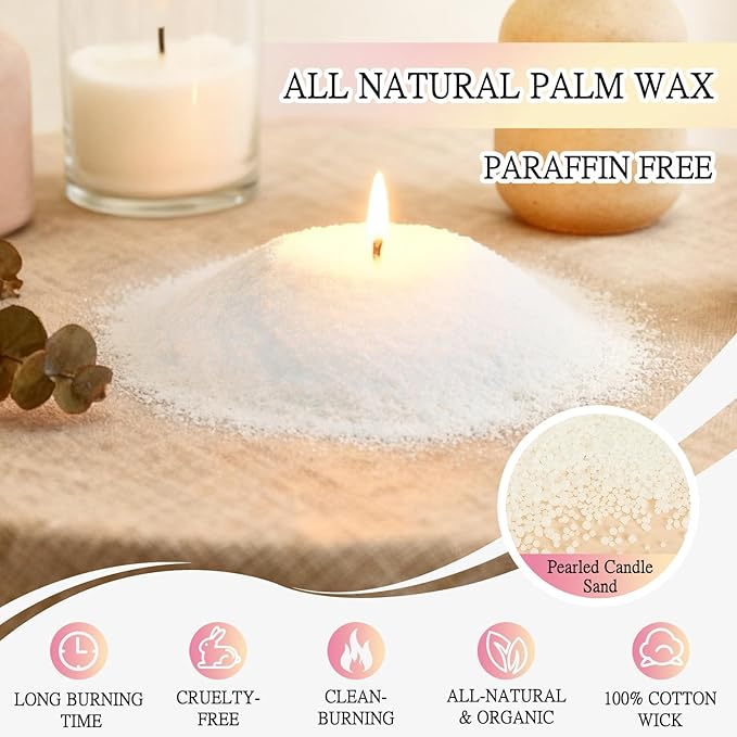 BRELANO Crystal Candle Making Kit – No-Melt Pearled Candle Sand, 18 oz Sand Wax, 30 Cotton Wicks, 3 Natural Crystals & Glass Jar – DIY Candle Gift Set for Women & Home Decor