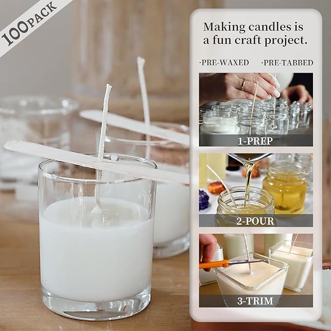 6-Inch Orange Cotton Candle Wicks 100-Pack - Pre-Waxed with Tabs for DIY Candle Making - Premium Candle Wick Supplies