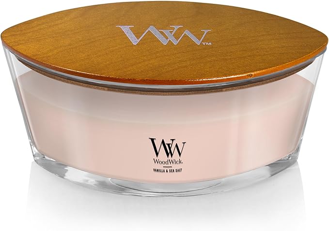 WoodWick Ellipse Scented Candle Vanilla & Sea Salt Scent Crackles as it Burns Up to 50 Hours Burn Time Premium Soy Blend Perfect for Gifting 16oz