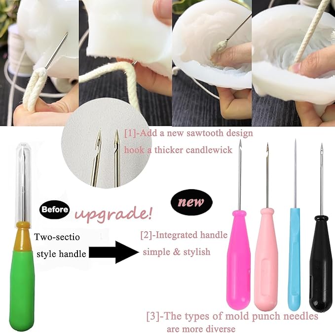 TYMKLMZG 10 PCS Candle Wick Inserting Tool for Molds Large-Eye Candle Wicking Needle Mold Punch Needle with Hook & Eye for Candle Making Colored Threader for Candle Wick of All Thicknesses