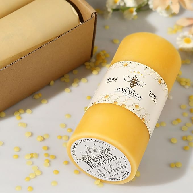 Natural Beeswax Pillar Candles,100% Pure Beeswax Candles-95 Hours Long Burning,Unscented Bees Wax Candles for Home,Prayer,Emergency,Dripless Smokeless Organic Pillar Candles Bluk-2.8x6in-1pack