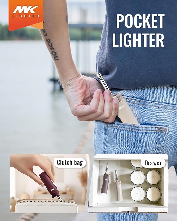 MK Candle Lighter, Butane Refillable Wind-Resistant Flame, 4-Pack for BBQ, Camping, Outdoor Use (Neutral-4PC)